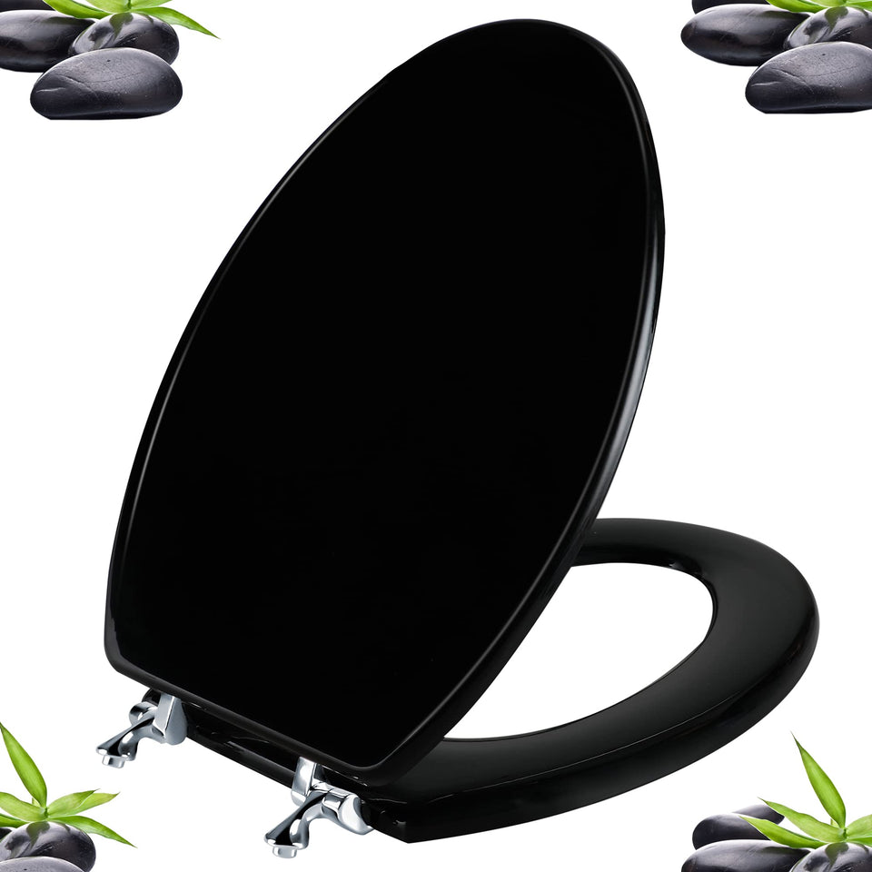 Angol Shiold black elongated seat with wood finish for daily durability