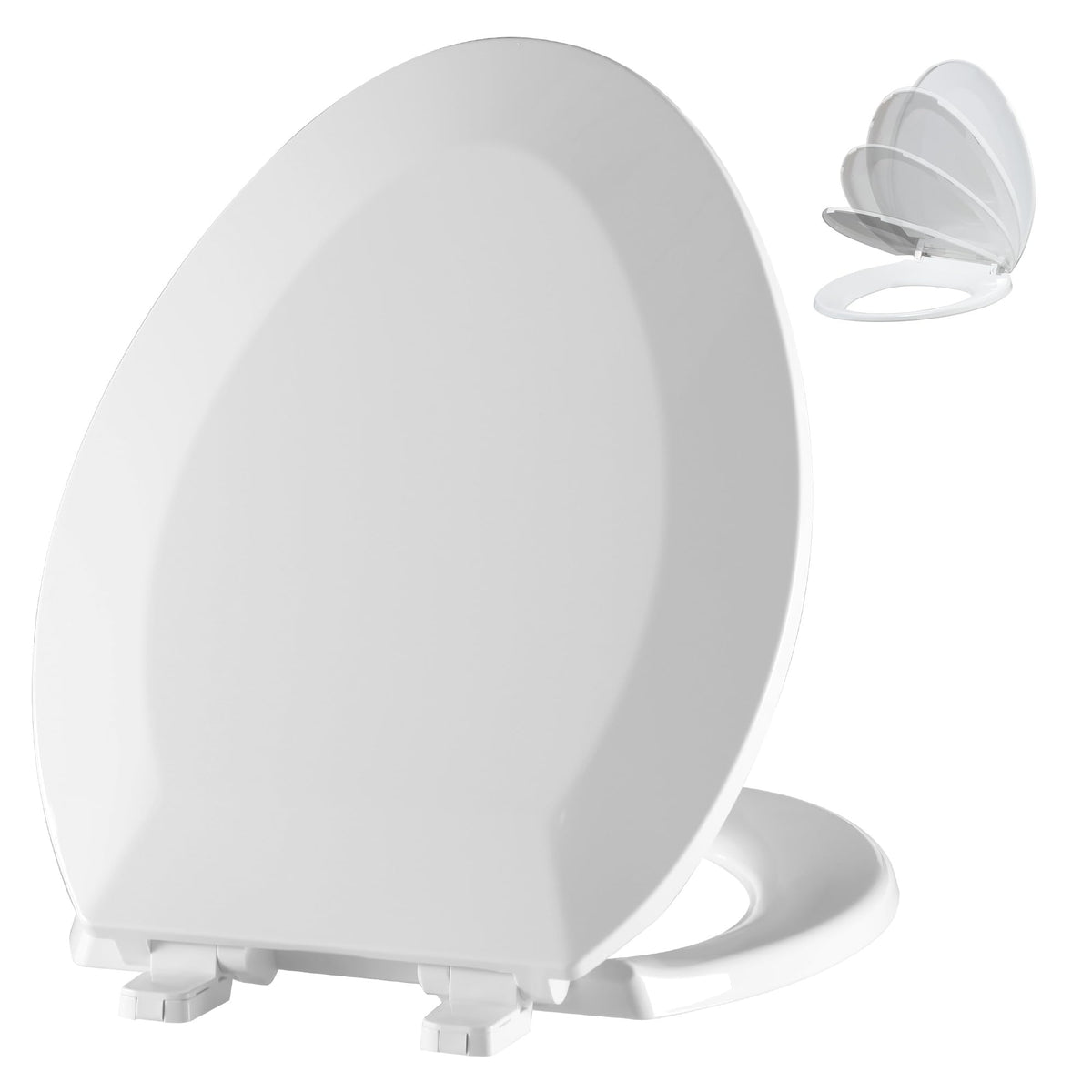 Angol Shiold elongated seat with soft-close hinges for quiet, smooth closing.