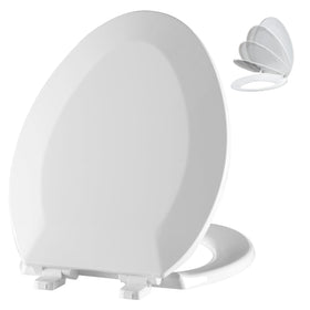 Angol Shiold elongated seat with soft-close hinges for quiet, smooth closing.