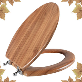 Angol Shiold elongated wooden seat with natural finish for American toilets.