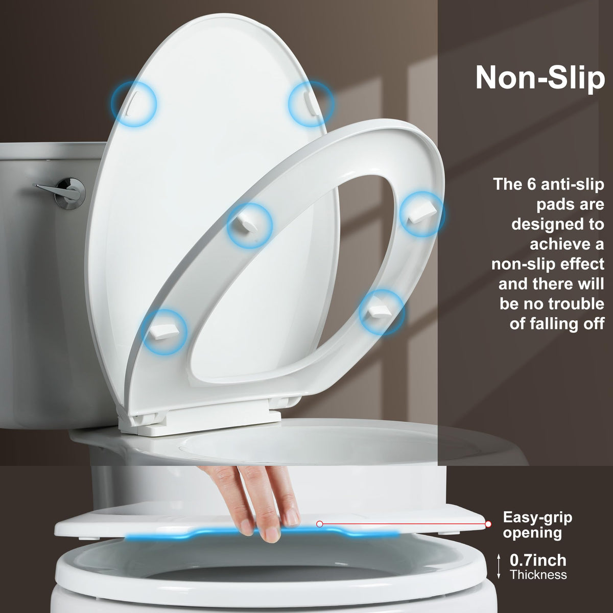 Angol Shiold slow-close hinges keep bathroom quiet at night.