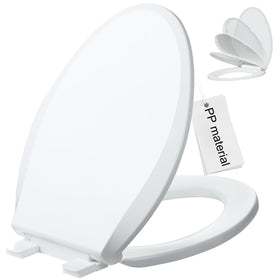 Angol Shiold elongated toilet seat with soft-close reduces slams for quieter bathrooms.