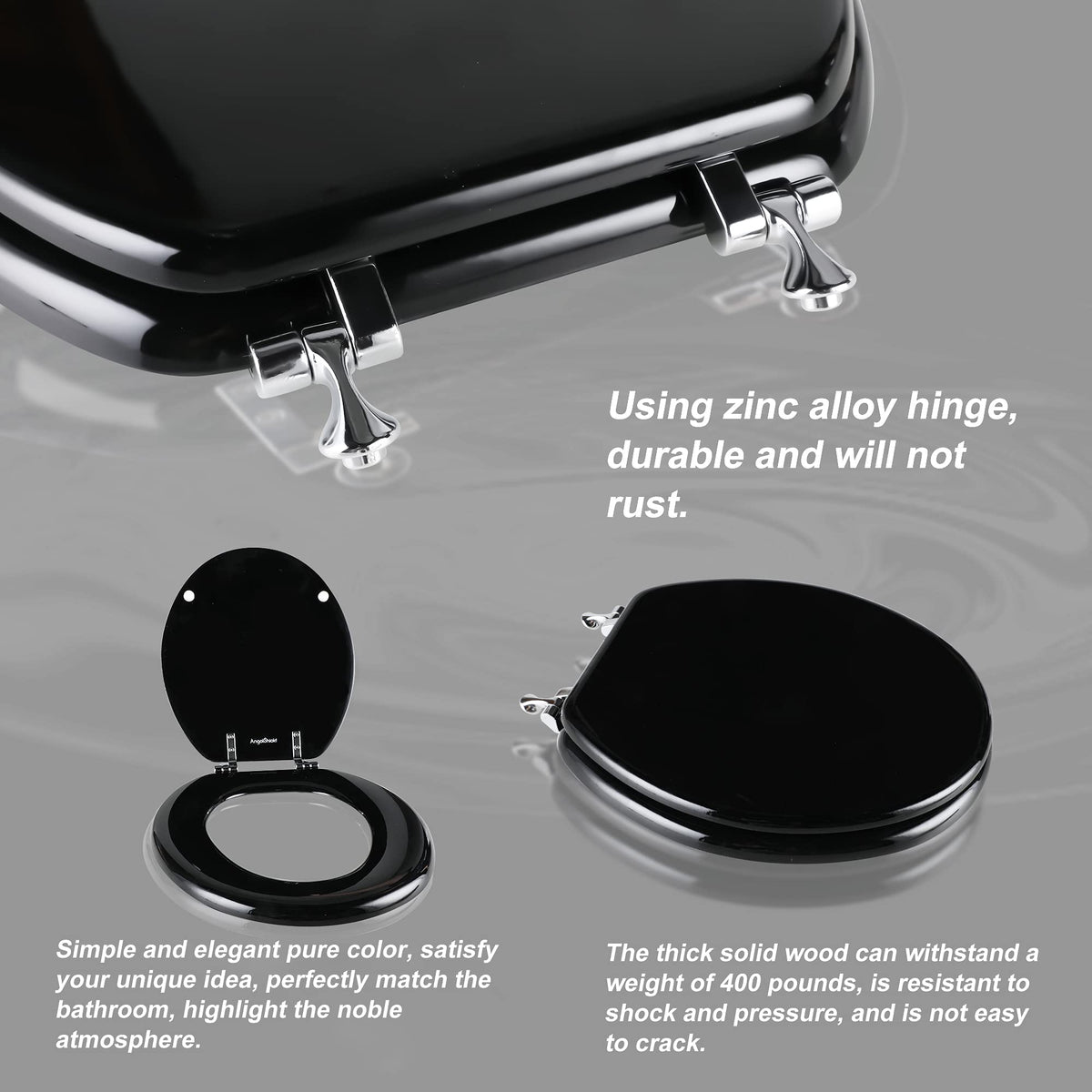 Angol Shiold zinc alloy hinges ensure a sturdy, smooth lift and secure fit.