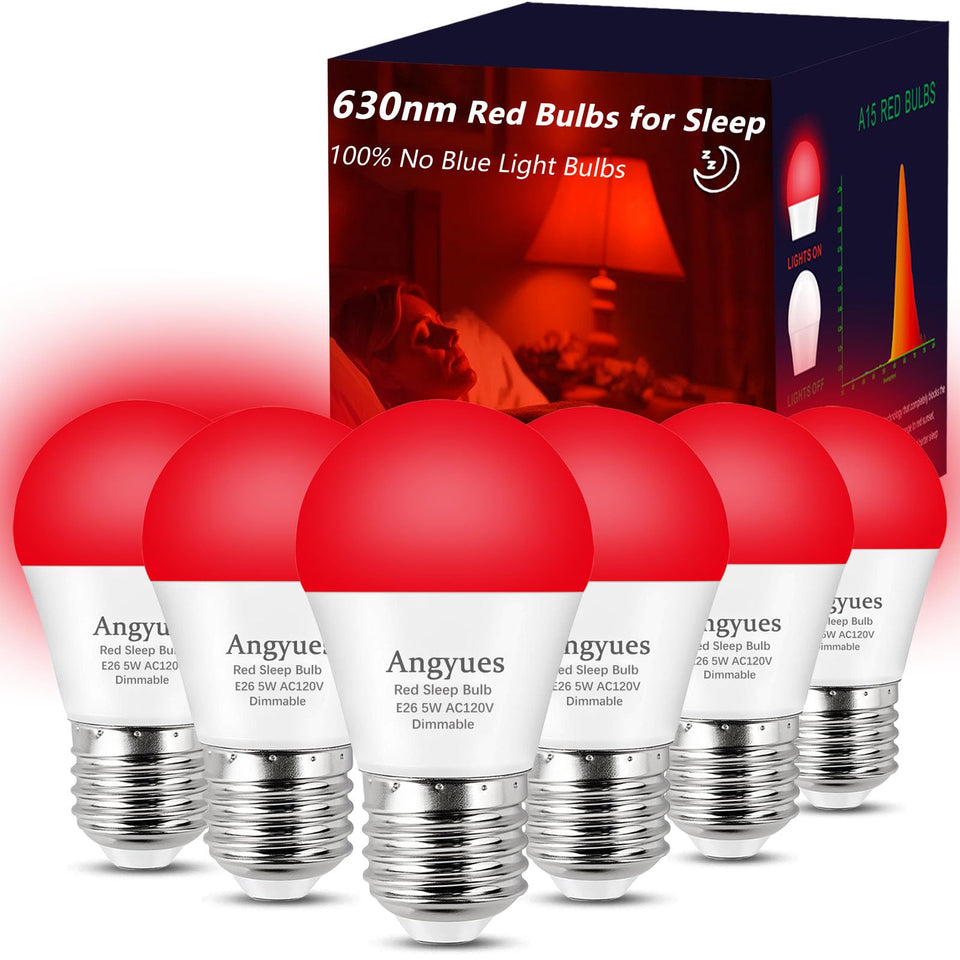 Angyues 630nm red light bulb in bedside lamp for relaxing bedtime ambiance.