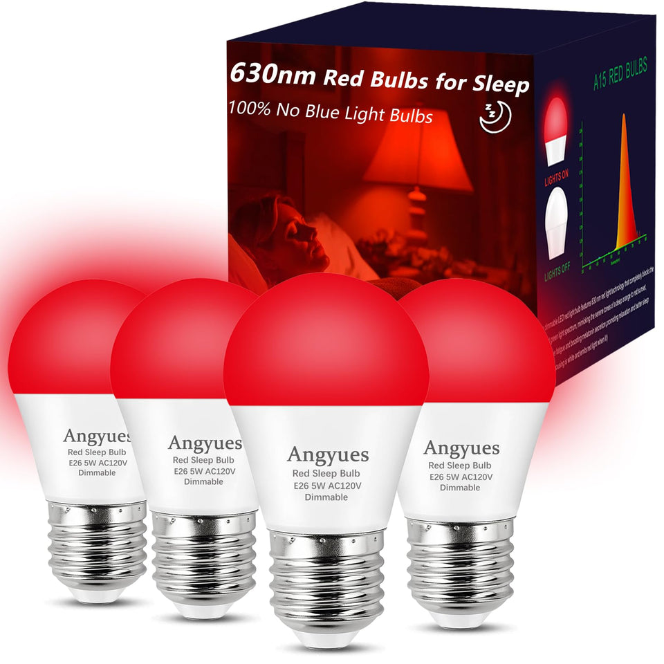 Angyues 630nm red sleep bulb creates a calm bedtime ambiance without blue light.