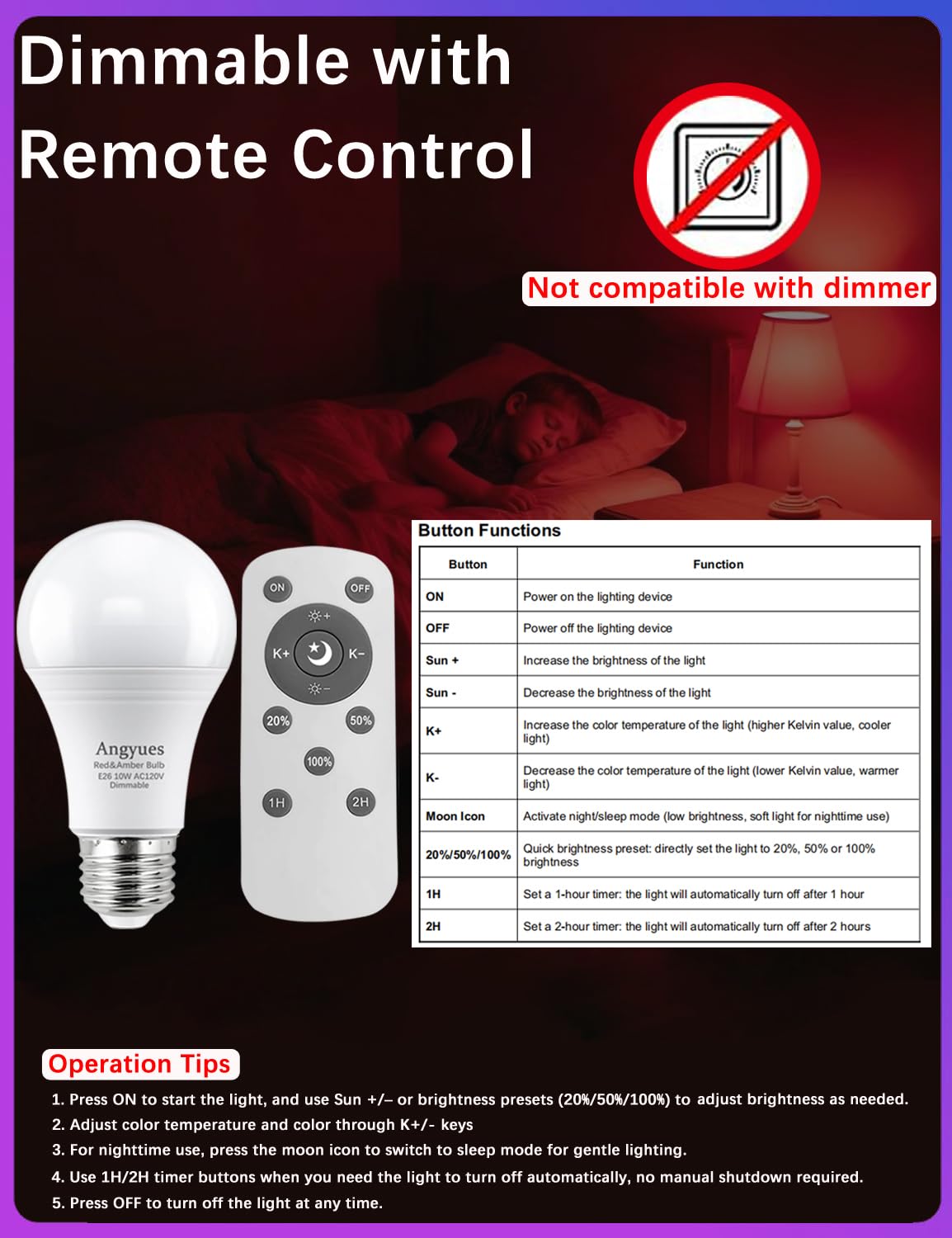 Angyues blue-light-blocking sleep bulb protects night viewing.