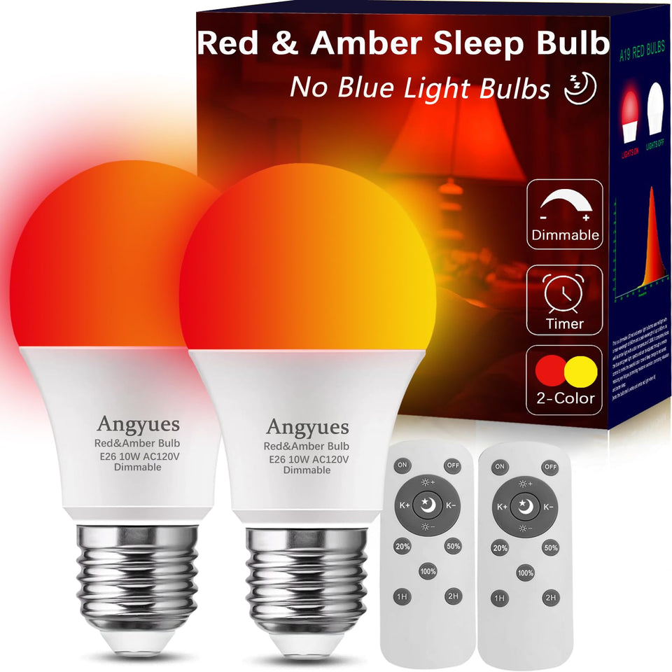 Angyues red-amber sleep bulb with remote for calmer nights.