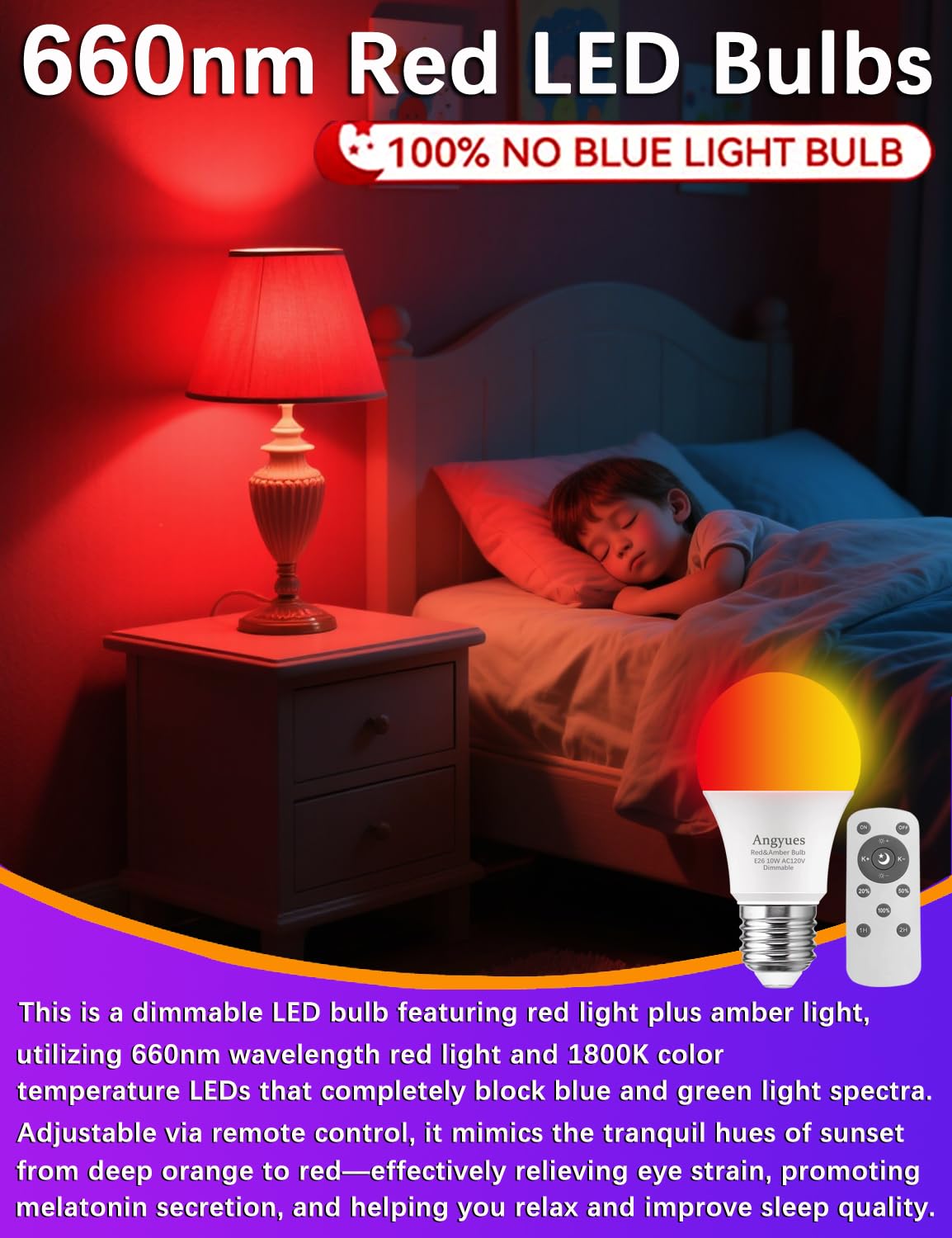 Angyues remote-dimming sleep bulb with full-range brightness.