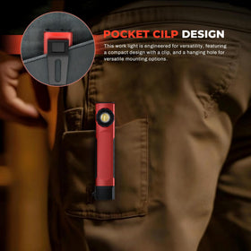 Anhay flashlight magnets and clip enable hands-free use.
