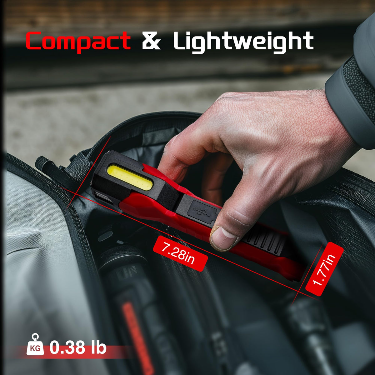 Anhay Rechargeable Work Light battery indicator helps plan tasks.