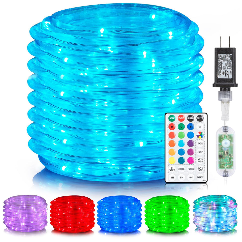 ANJAYLIA 99ft LED rope light wrapped around a tree for vibrant outdoor ambiance