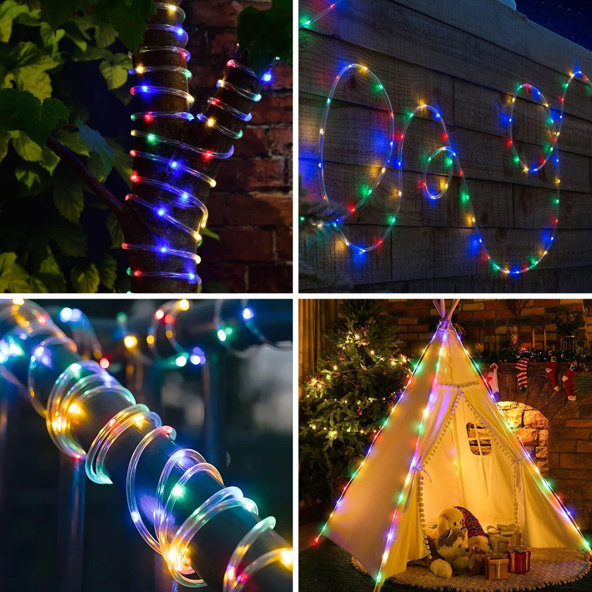 ANJAYLIA rope lights outlining a deck and walkway for outdoor decor