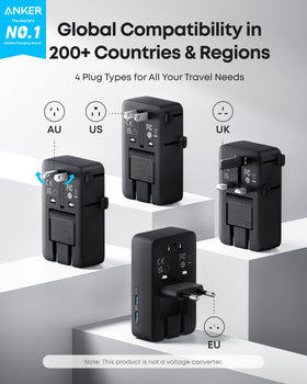 Anker Nano Travel Adapter AC outlet for versatile outlets abroad.