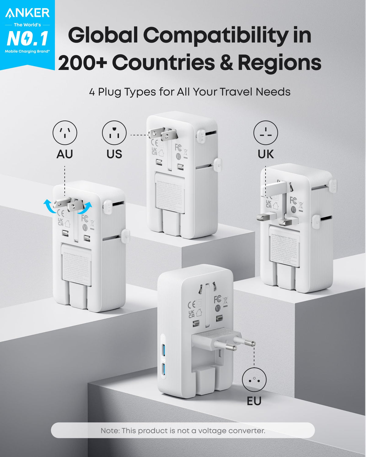 Anker Nano Travel Adapter with foldable pins saves space while traveling