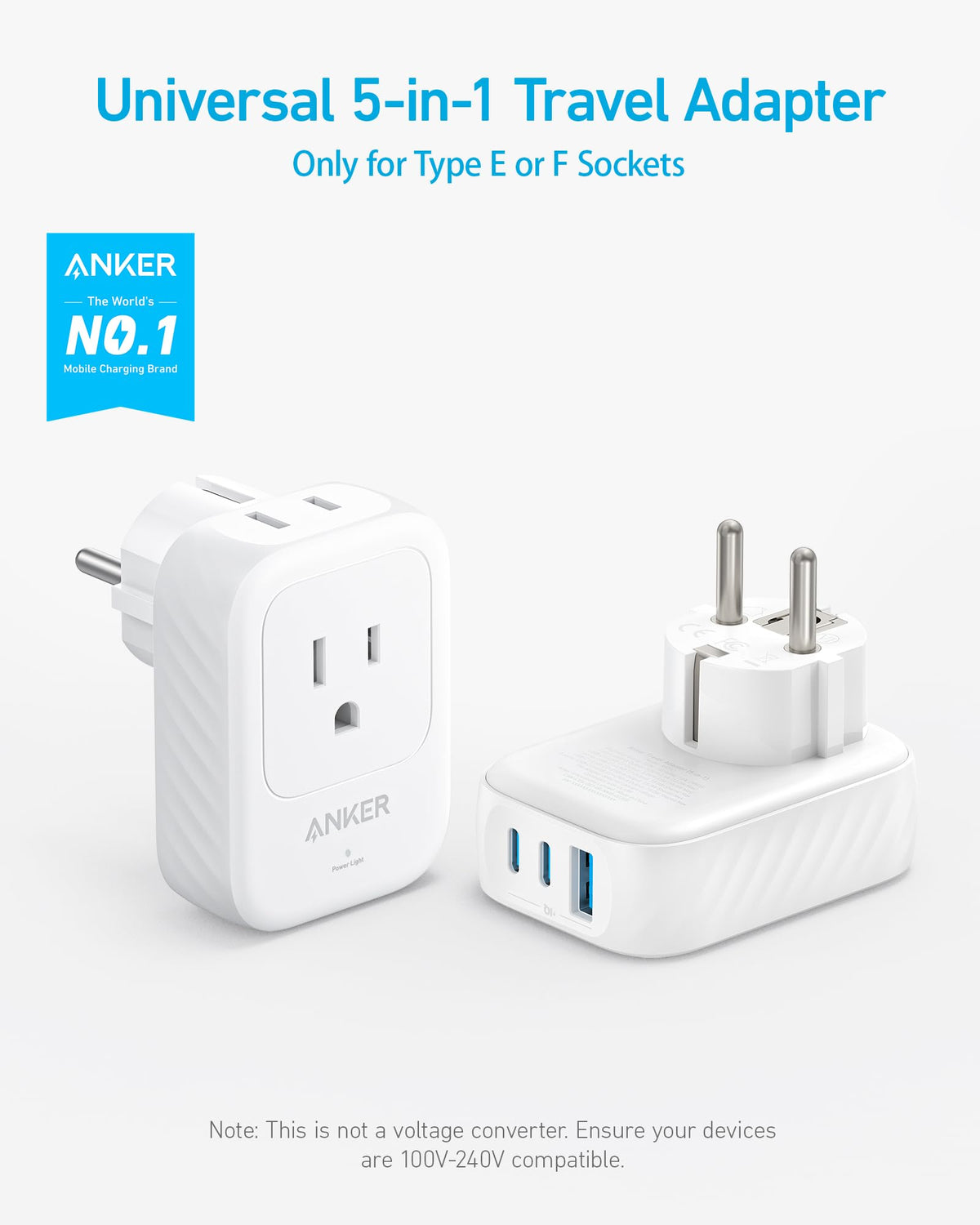 Anker Travel Adapter with two USB-C ports for fast charging on the go