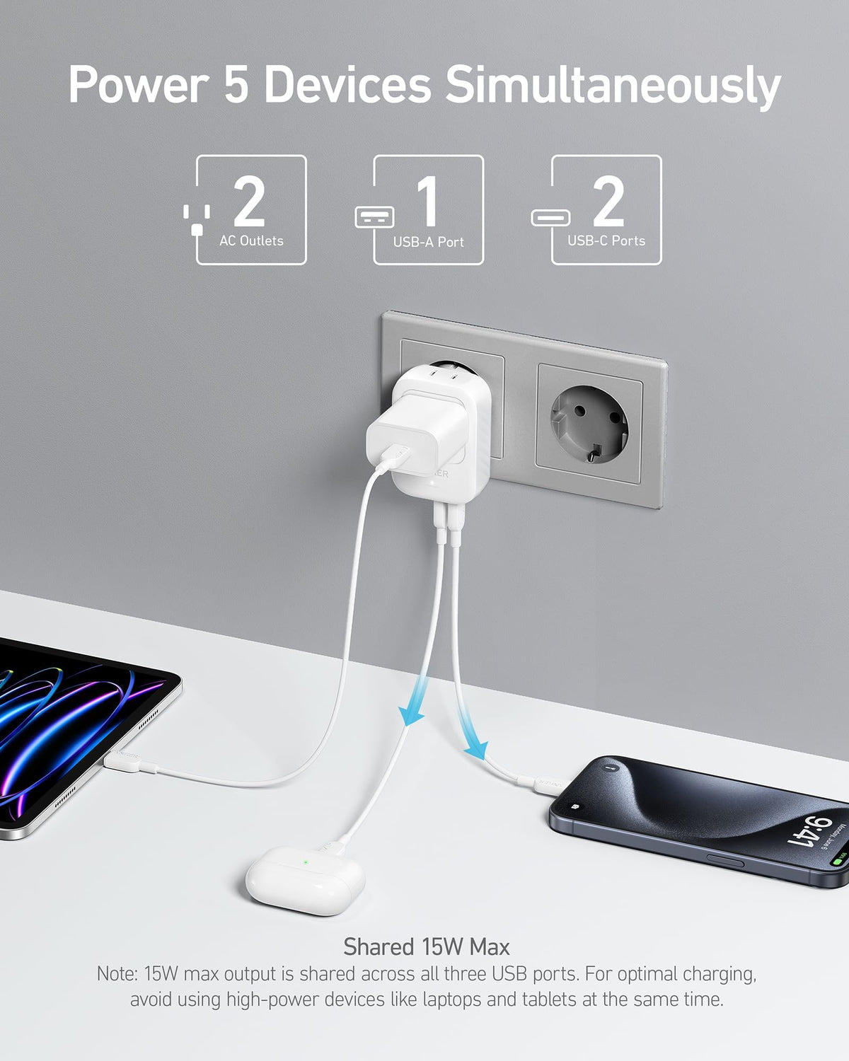 Anker Travel Adapter with USB-A port for versatile device charging