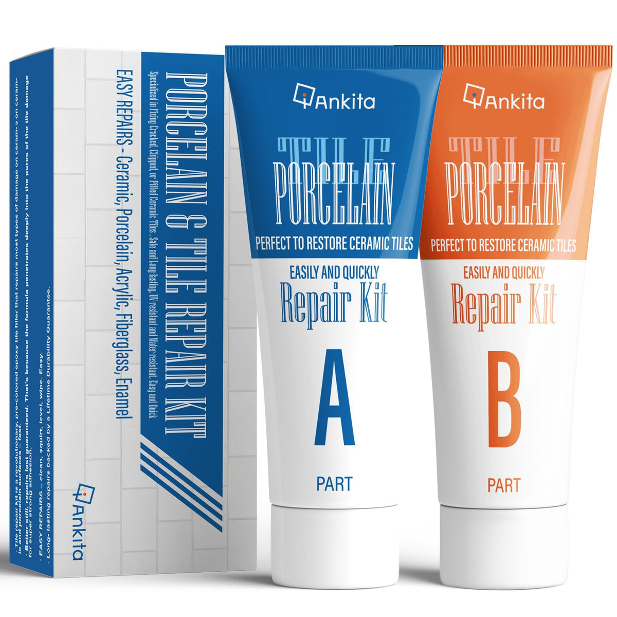 Ankita porcelain repair kit white bottle pour enables quick chip sealing for sinks and tiles.