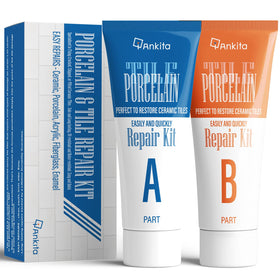 Ankita porcelain repair kit white bottle pour enables quick chip sealing for sinks and tiles.
