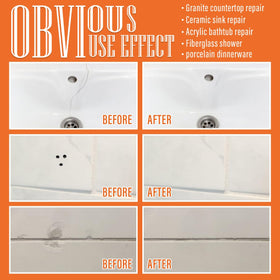 Ankita porcelain repair kit white closeup chip demonstrates a simple DIY fix.