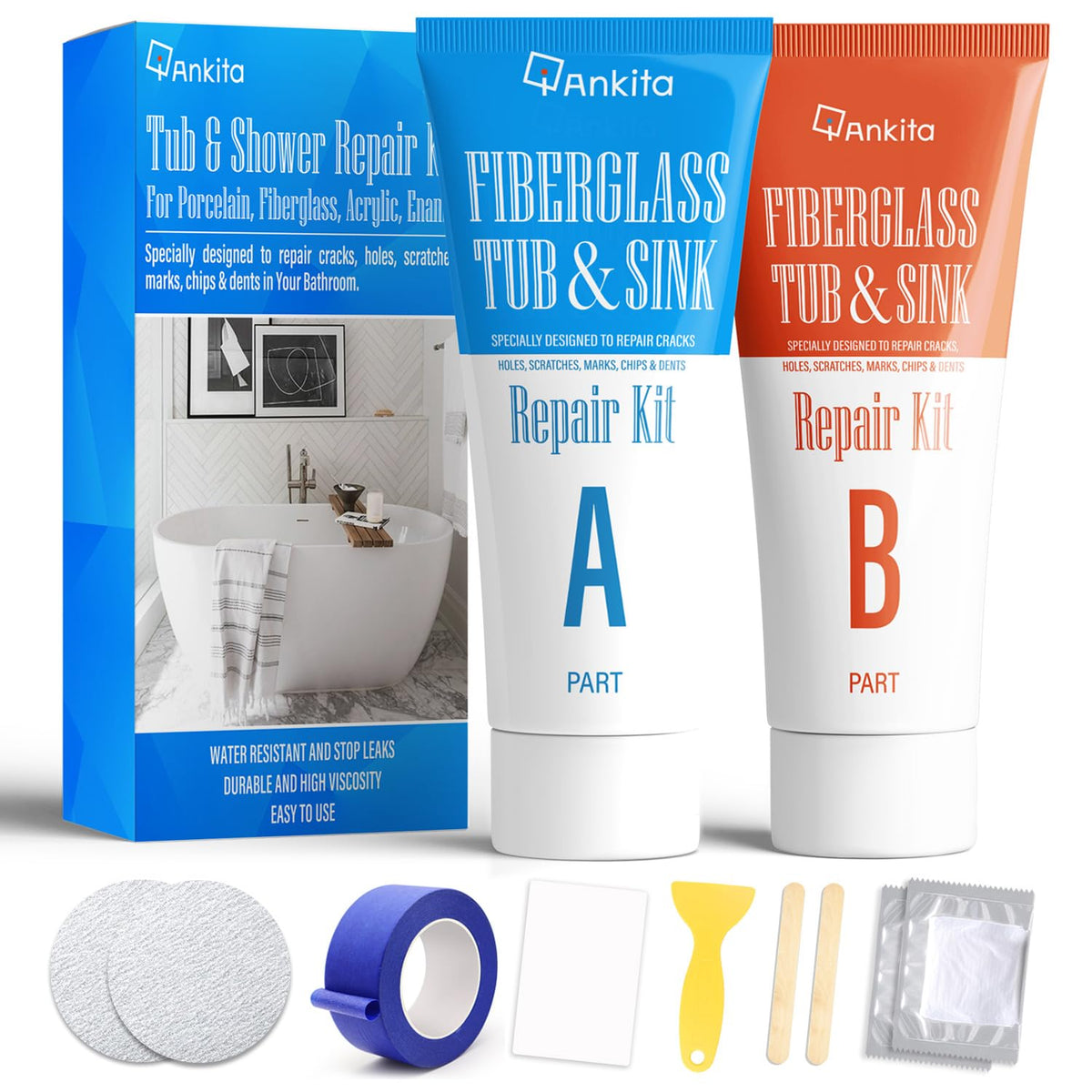 Ankita tub repair kit white bottle enables quick tub fixes