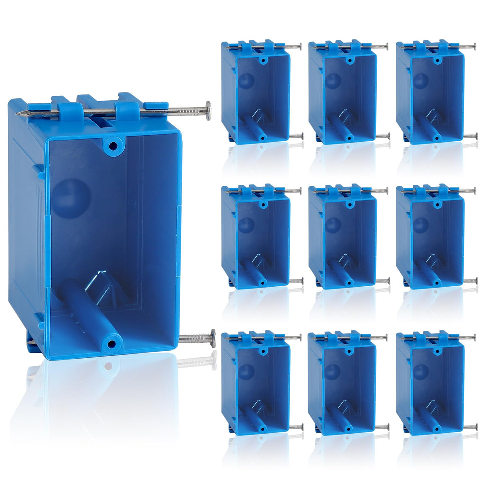 ANKYLHUA 10-pack blue 1-gang new work box front view for fast wall installs.