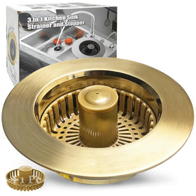 Anlige 3-in-1 kitchen drain strainer with pop-up stopper for easy water storage.
