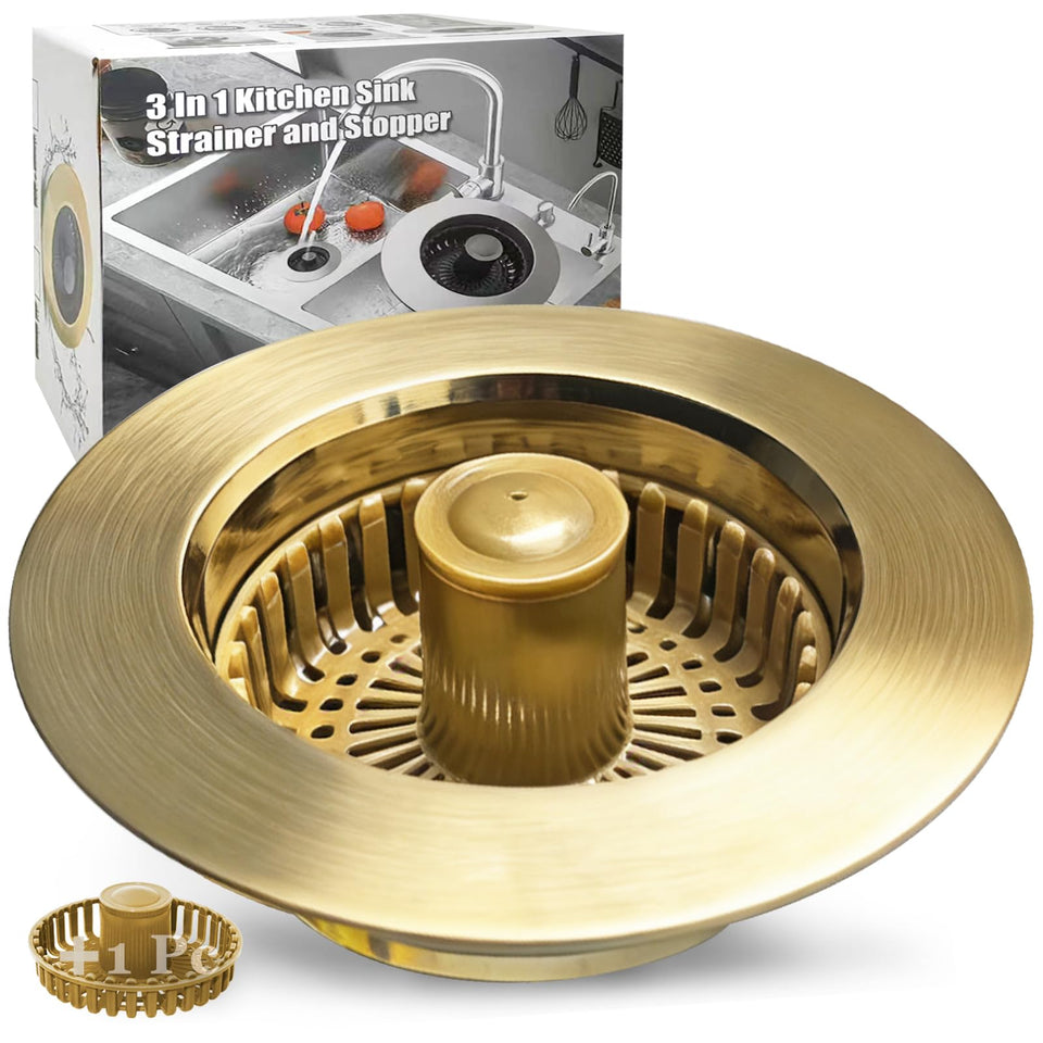 Anlige 3-in-1 kitchen drain strainer with pop-up stopper for easy water storage.