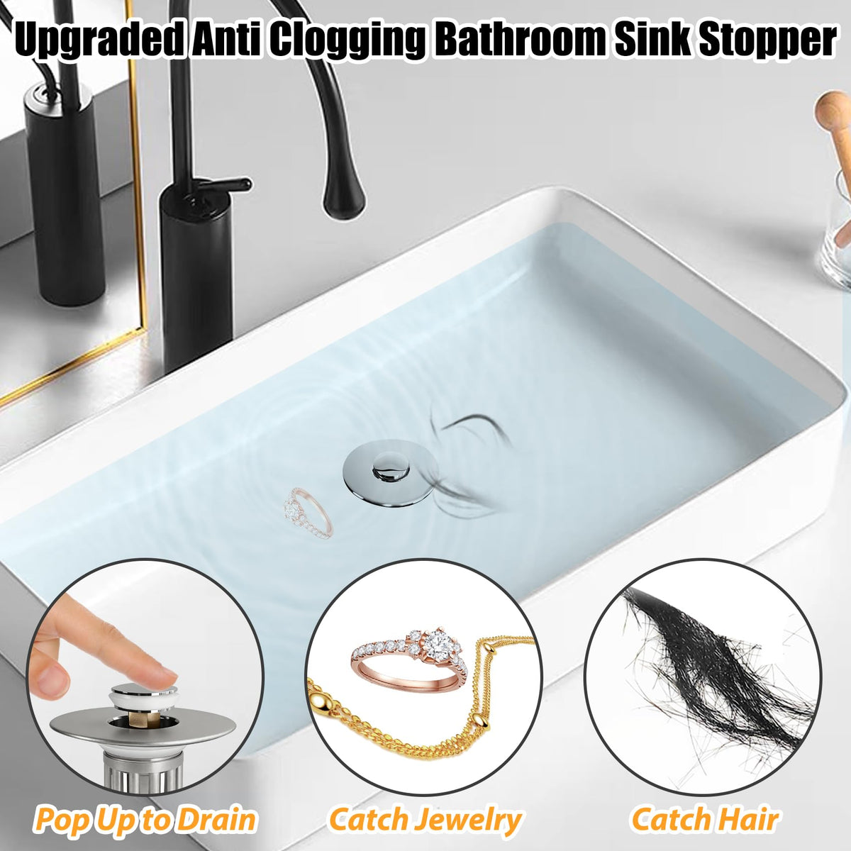Anlige 3in1 pop-up stopper universal fit 1-6 inch drain.