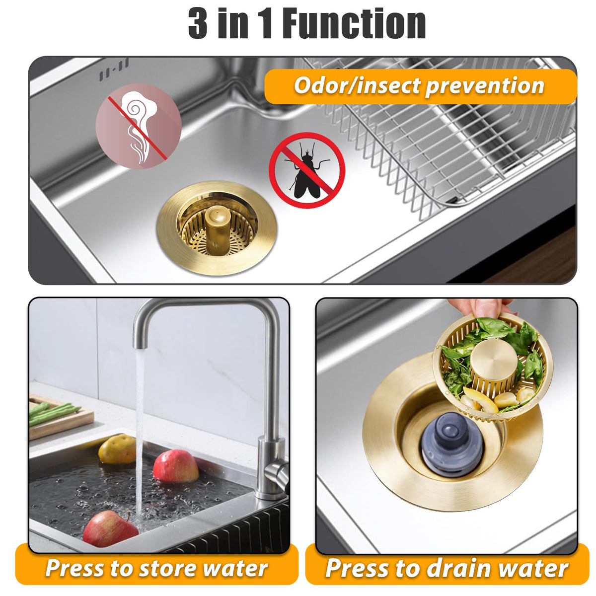 Anlige 3-in-1 strainer with bounce core switches between drainage and storage.