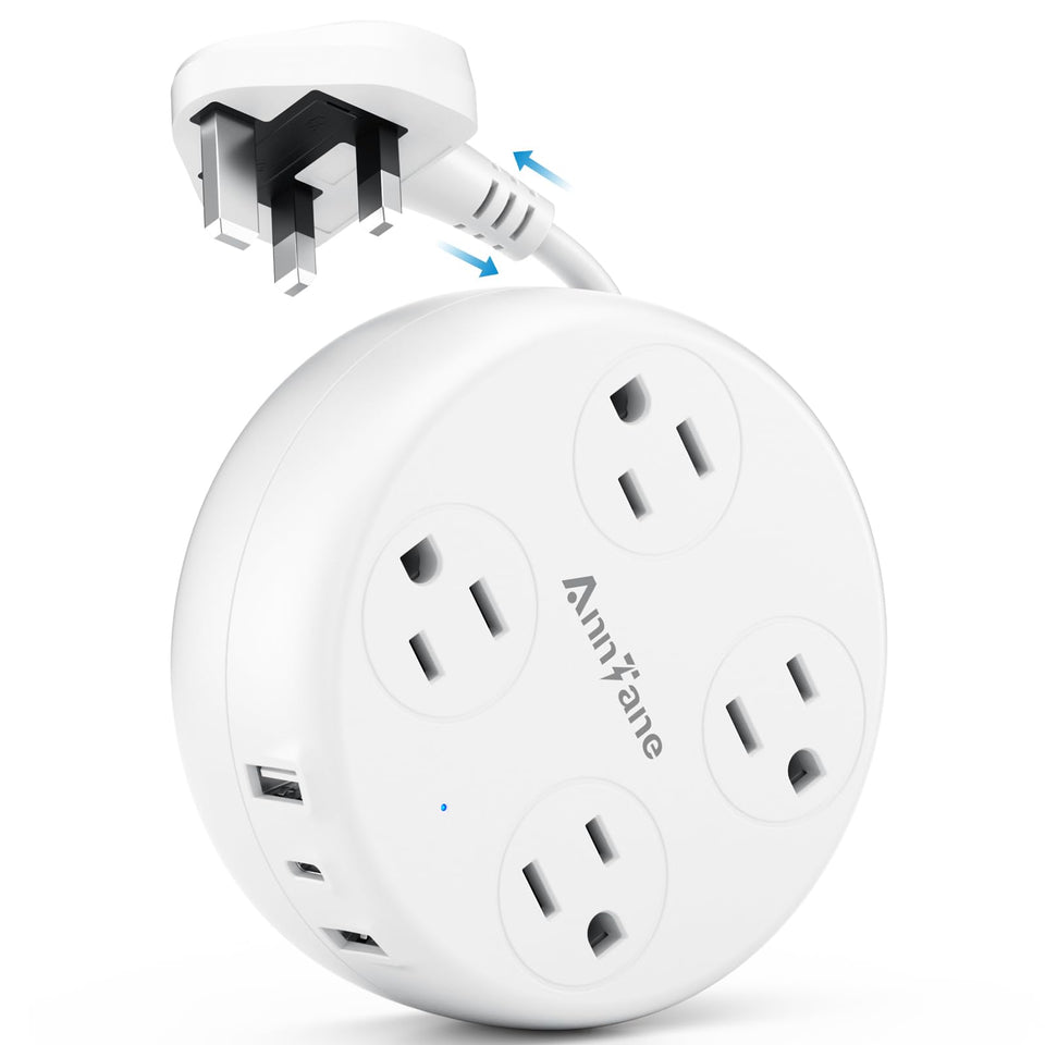AnnTane UK travel adapter with retractable cord for tidy packing.