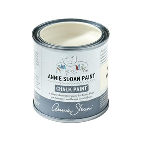 Annie Sloan Chalk Paint Old White bottle close-up showing smooth coverage for furniture projects