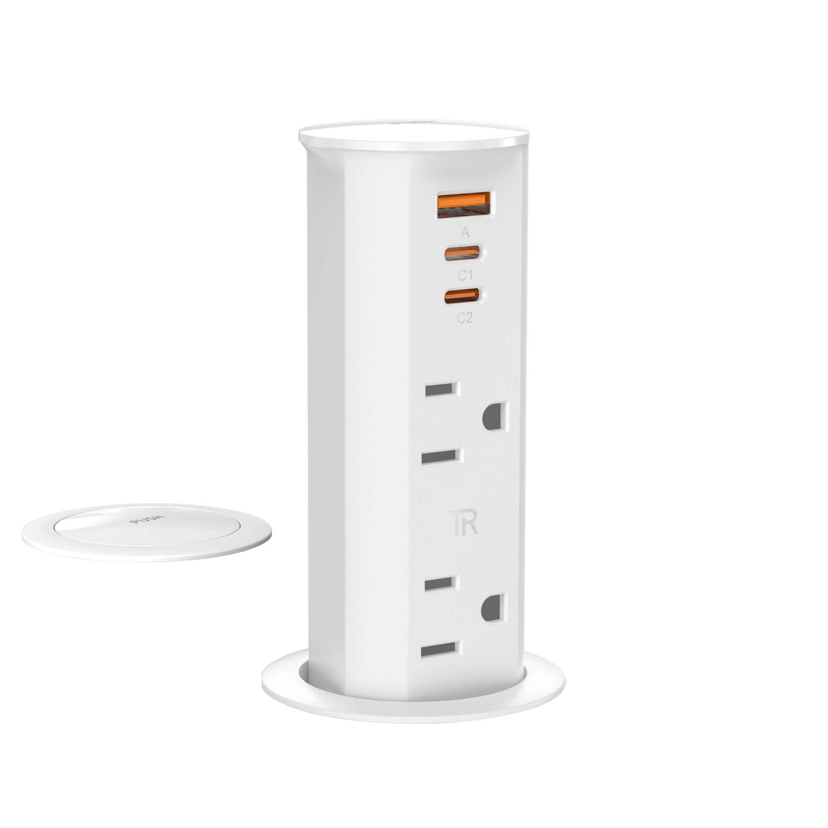 ANNQUAN pop-up countertop outlet showing dual outlets for convenient charging