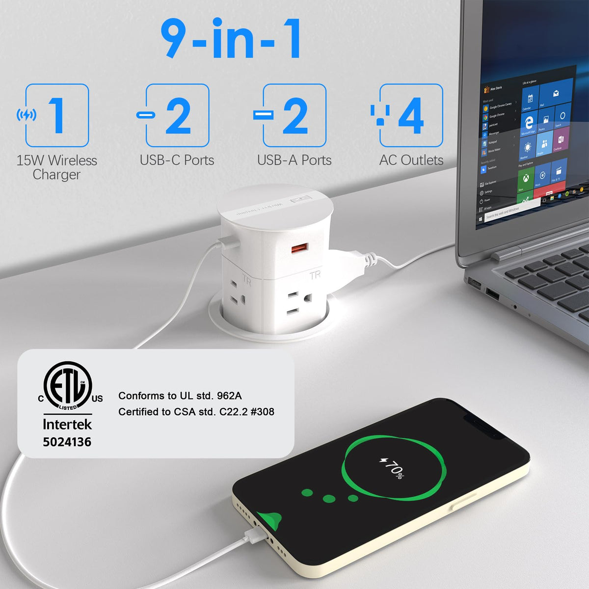 ANNQUAN wireless charger on the top panel enables hands-free charging.
