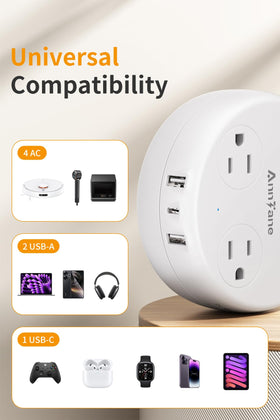 AnnTane 7-in-1 EU outlet with USB ports for all devices.