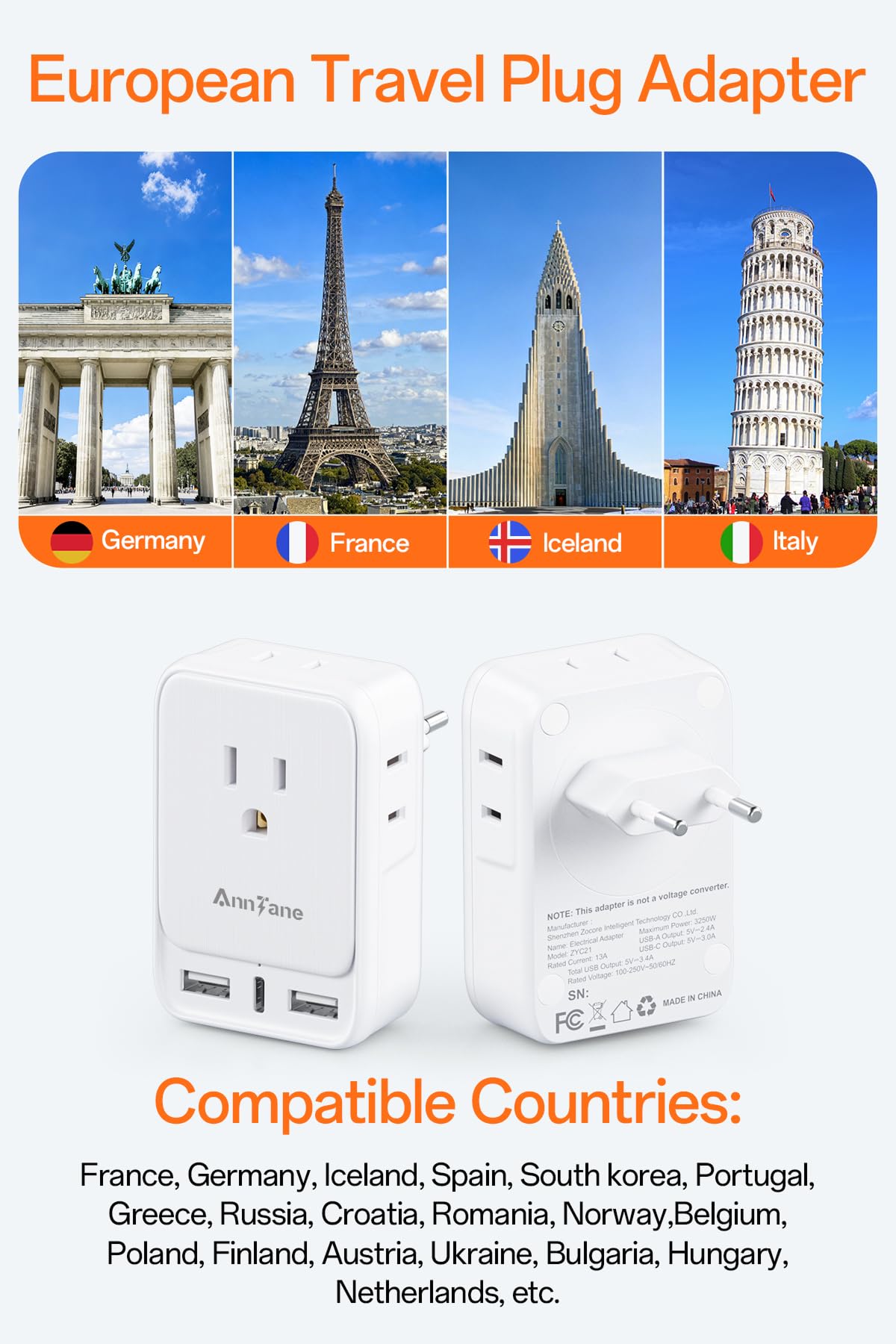 AnnTane adapter showing USB ports for fast charging on the go