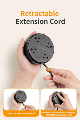 AnnTane retractable cord mechanism keeps cables tidy during travel.