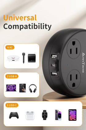 AnnTane 250V/10A outlets power laptops, cameras, and phones across Europe.