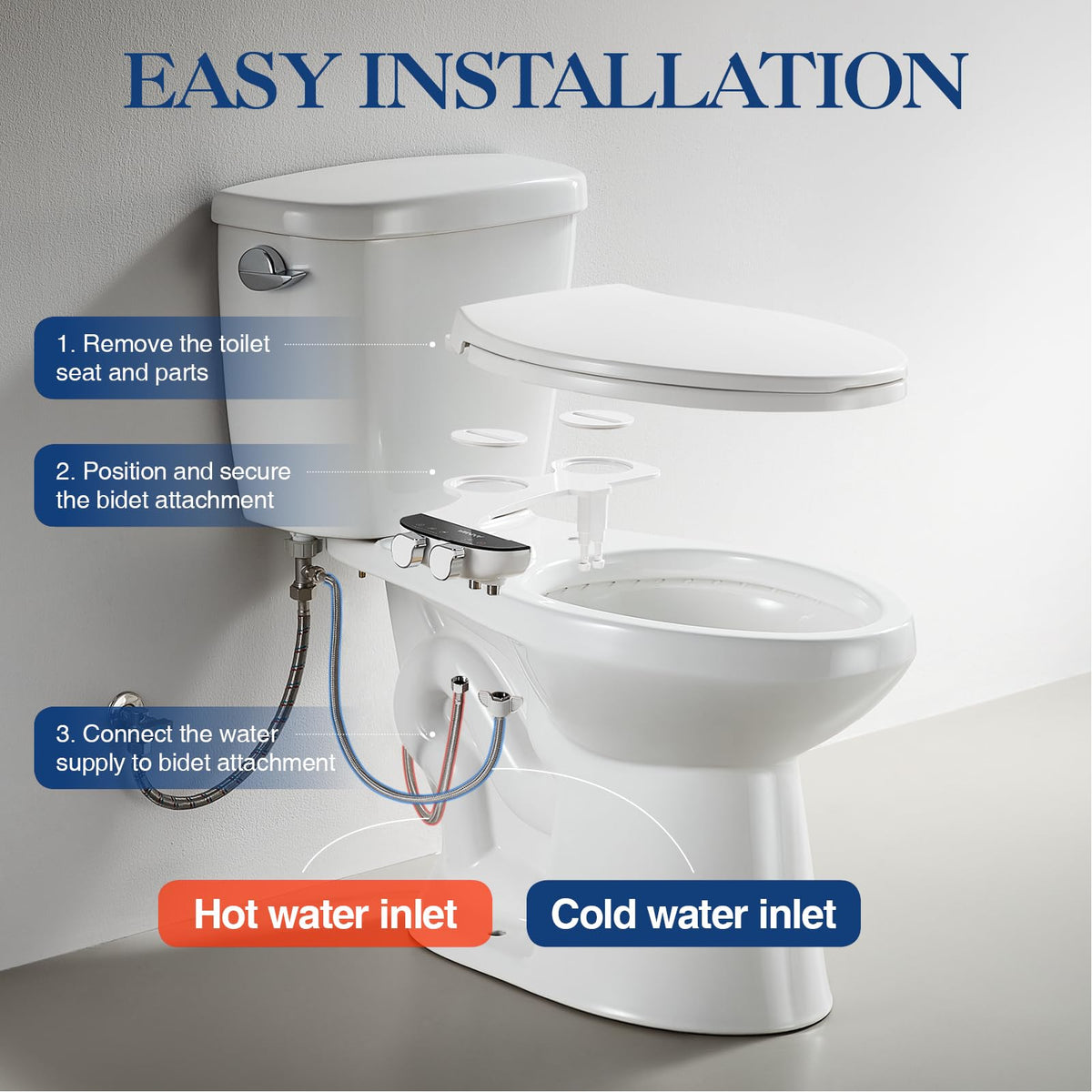 Chrome temperature control knob on the ANNWA bidet attachment