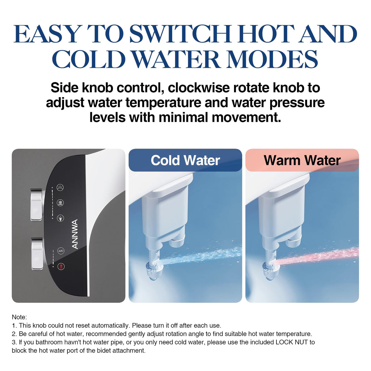Side view of ANNWA bidet attachment mounted on a standard toilet