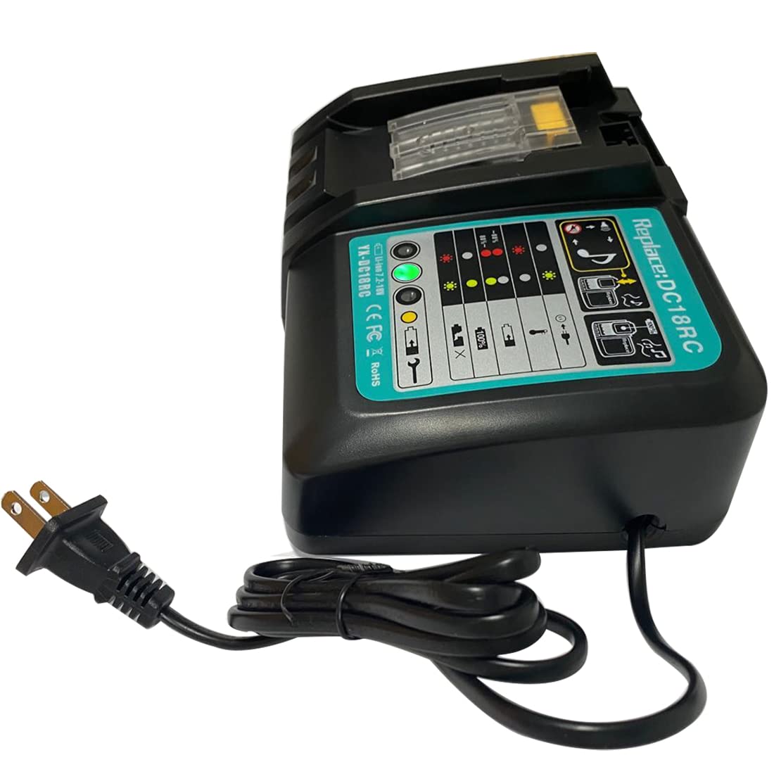 ANOPIW DC18RC charger front view showing Makita compatibility in use