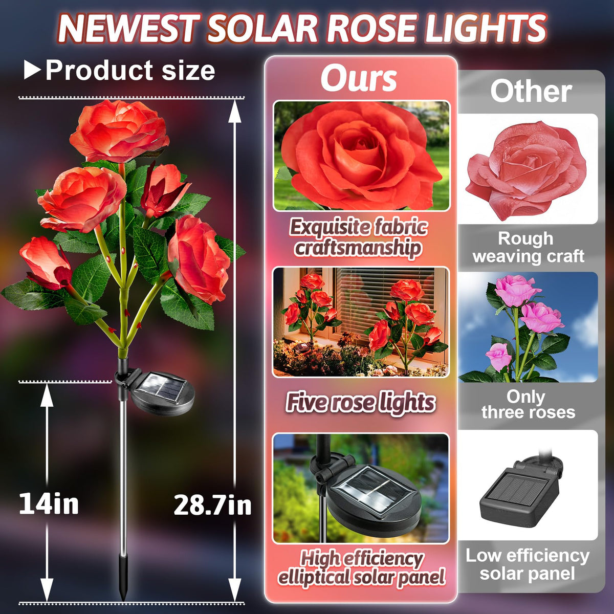 Anordsem LED rose lights ideal for garden parties and weddings at night.