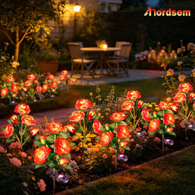 Anordsem rose light on a patio creates a cozy, romantic ambiance.