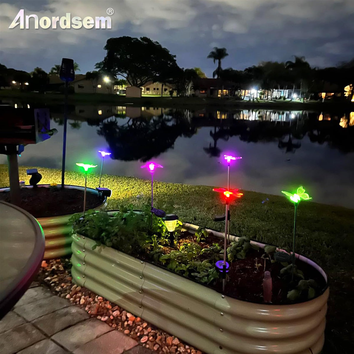 Anordsem color-changing LED adds evening ambiance to gardens.