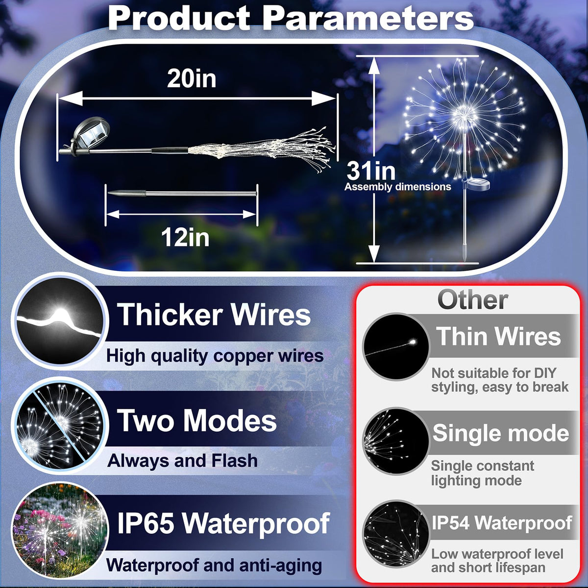 Anordsem firework style lights create a soft, festive outdoor atmosphere.