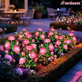 Anordsem solar flower light with sensor for automatic dusk-to-dawn glow.