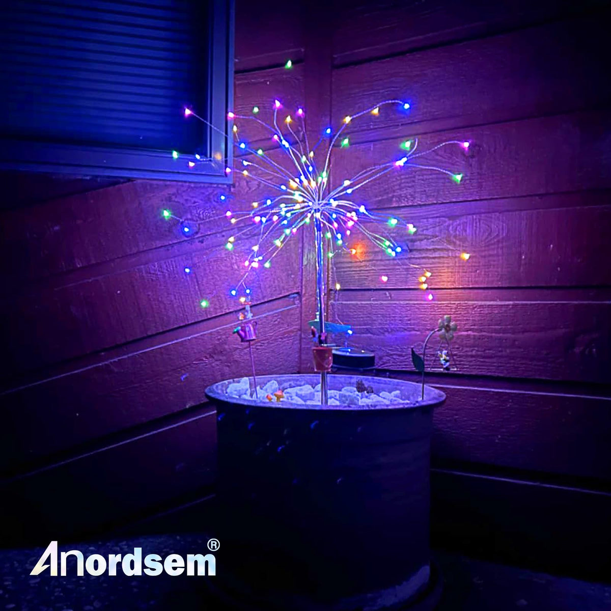 Anordsem 120 LED firework beads brighten paths with vibrant, safe outdoor glow.