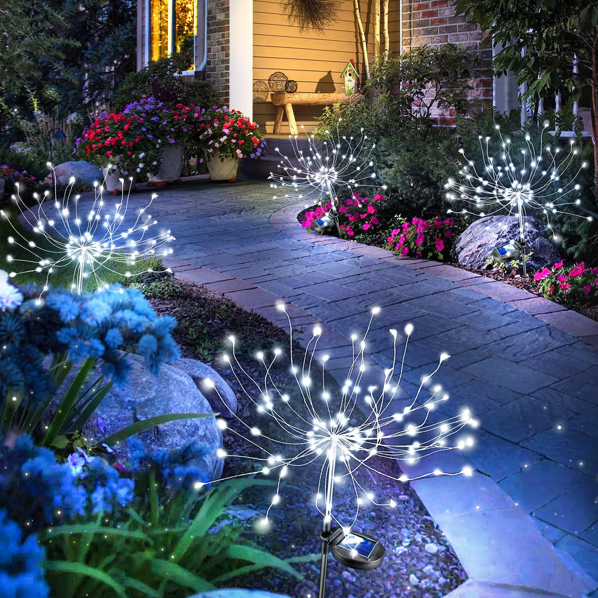 Anordsem solar garden lights with bendable copper wire illuminate pathways with 120 LEDs.