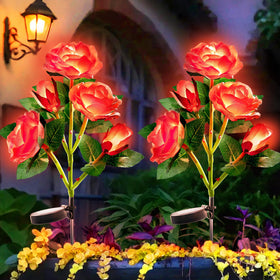 Anordsem solar rose lights illuminate the backyard with a warm, romantic glow.
