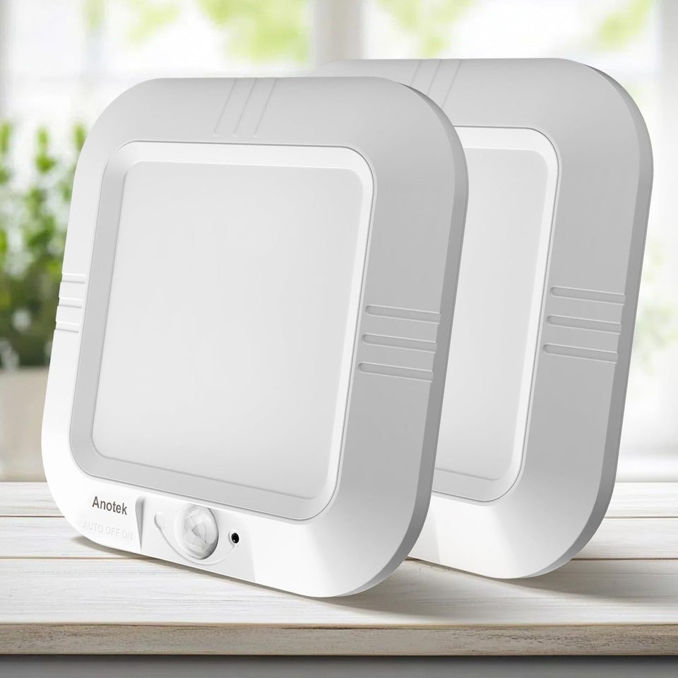 ANOTEK motion-sensor ceiling light, battery-powered, ideal for closets and shelves