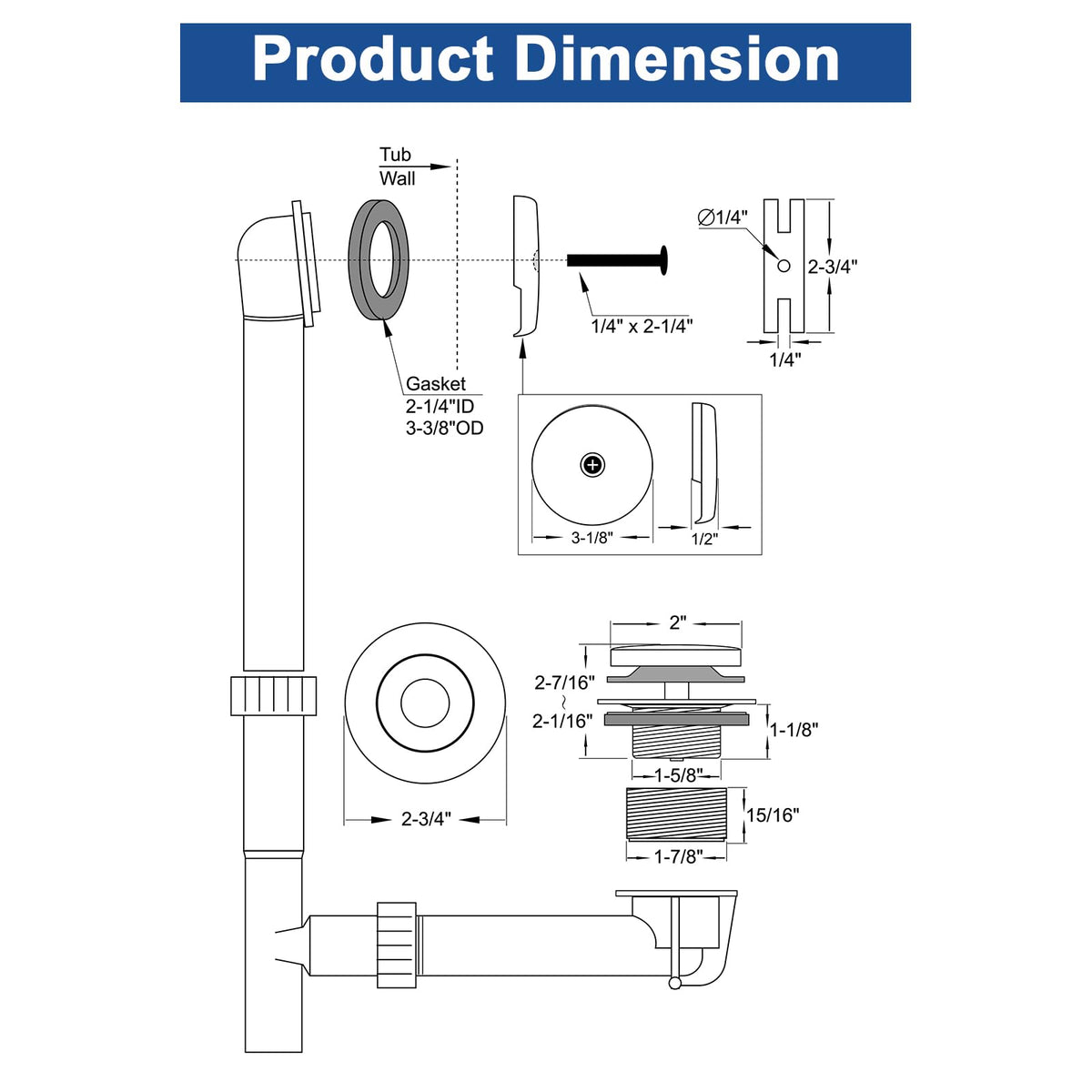 Anpean brass tub drain kit packaging for easy purchase